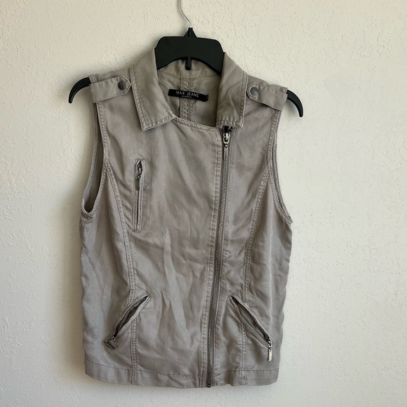 Max Jeans Gray Zipper Vest Women’s M Utility City Streetwear Bikercore - Picture 1 of 3